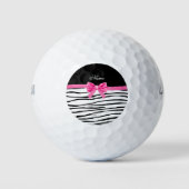 Aangepaste naam zebra gestreepte roze boog golfballen (Voorkant)