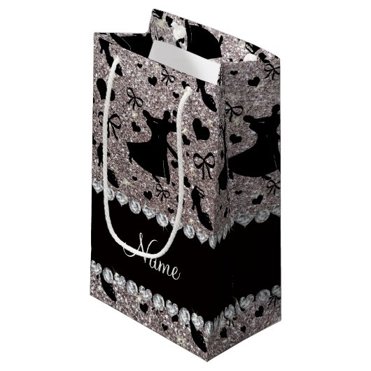 Aangepaste naam zilveren glitter ballroom dansen klein cadeauzakje (Voorkant Gekanteld)