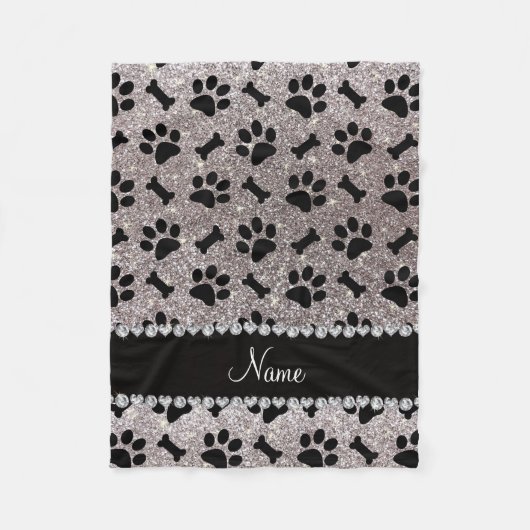 Aangepaste naam zilveren glitter-botten fleece deken (Voorkant)