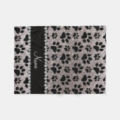 Aangepaste naam zilverglitter zwarte hondenpoten fleece deken (Voorkant (Horizontaal))