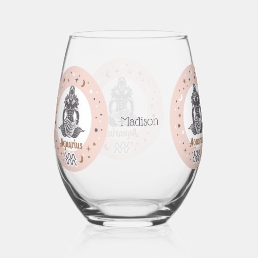 Aangepaste Naam Zodiac Sign Waterman Wijnglas Zonder Voet (Voorkant)
