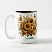 Aangepaste naam, zonnebloemen Two-Tone koffie Mok, Tweekleurige Koffiemok (Links)