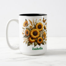 Aangepaste naam, zonnebloemen Two-Tone koffie Mok,