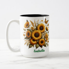 Aangepaste naam, zonnebloemen Two-Tone koffie Mok, Tweekleurige Koffiemok