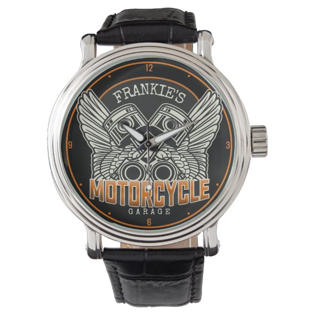 Aangepaste naam zuigflesje wingermotorfiets horloge (Voorkant)