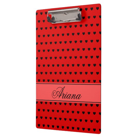 Aangepaste naam, zwart beeldpatroon op rood klembord (Links)