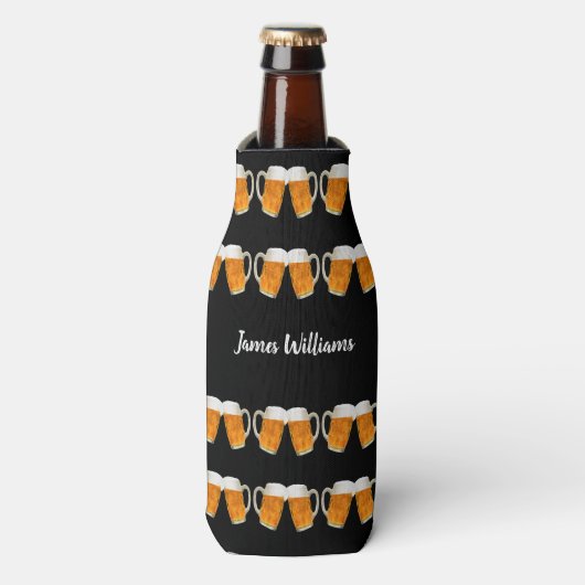 Aangepaste naam zwart bier patroon gepersonaliseer flesjeskoeler (Fles Voorkant)
