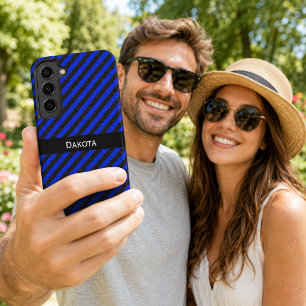 Aangepaste naam zwart & blauw gestructureerde diag samsung galaxy hoesje