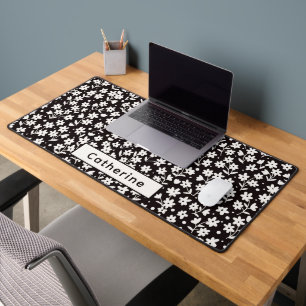 Aangepaste Naam Zwart en Wit Bloemen Kantoor Decor Bureaumat