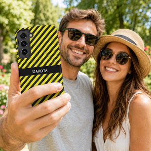 Aangepaste naam zwart geel gestructureerde diagona samsung galaxy hoesje