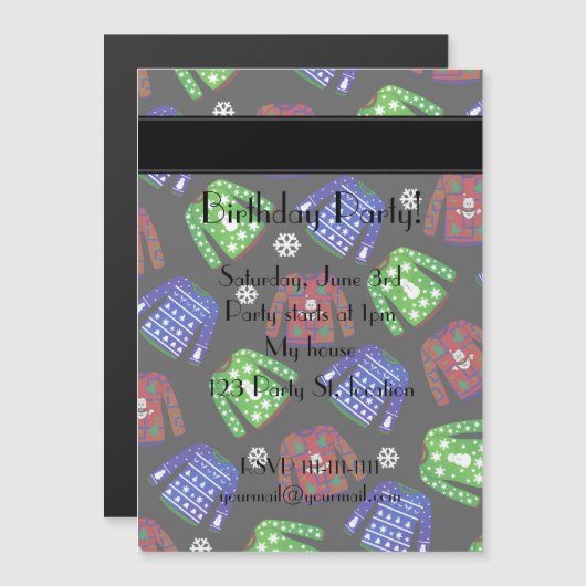 Aangepaste naam zwart gevarieerd kerstgevarieerpat magnetische uitnodiging (Voorkant / Achterkant)