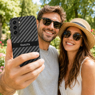 Aangepaste naam zwart & grijs gestructureerde diag samsung galaxy hoesje