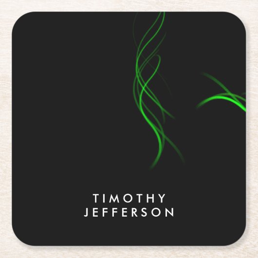 Aangepaste naam Zwart Groen Curves Elegant Modern Vierkante Kartonnen Onderzetter (Voorkant)
