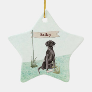 Aangepaste naam: zwart labo Pet Dog Keramisch Ornament