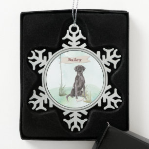 Aangepaste naam: zwart labo Pet Dog Tin Sneeuwvlok Ornament