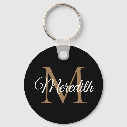 Aangepaste naam zwart monogramhandschrift handschr sleutelhanger (Voorkant)