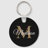 Aangepaste naam zwart monogramhandschrift handschr sleutelhanger (Voorkant)