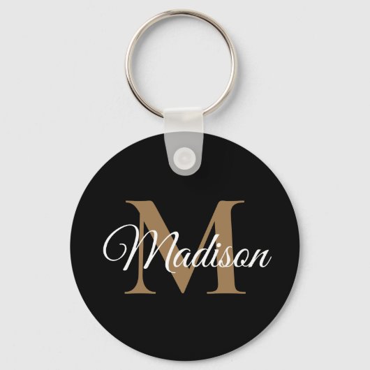 Aangepaste naam zwart monogramhandschrift handschr sleutelhanger (Voorkant)