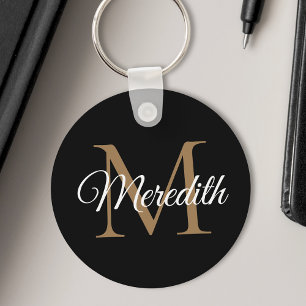 Aangepaste naam zwart monogramhandschrift handschr sleutelhanger