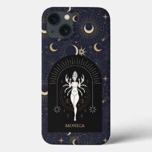 Aangepaste naam Zwart Mystic Zodiac Cancer iPhone 13 Hoesje