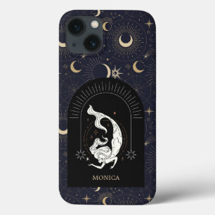 Aangepaste naam Zwart Mystic Zodiac Vissen iPhone 13 Hoesje