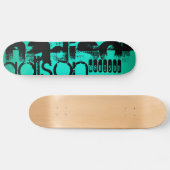 Aangepaste naam; Zwart & Neon Aqua Turquoise Skateboard (Horizontaal)