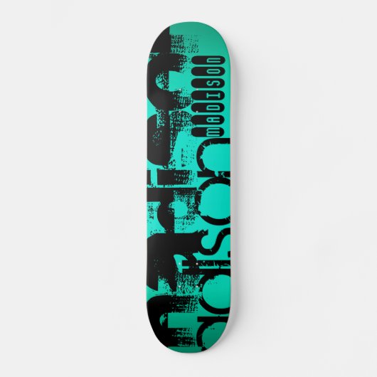 Aangepaste naam; Zwart & Neon Aqua Turquoise Skateboard (Voorkant)