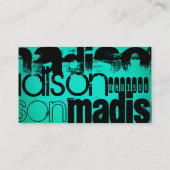 Aangepaste naam; Zwart & Neon Aqua Turquoise Visitekaartje (Achterkant)