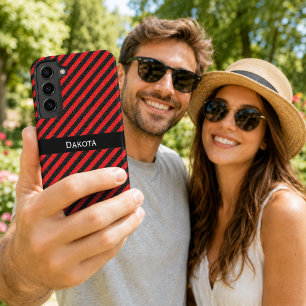Aangepaste naam zwart & rood gestructureerde diago samsung galaxy hoesje
