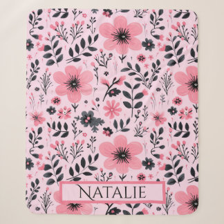 Aangepaste naam Zwart & Roze Bloemen Sherpa Deken