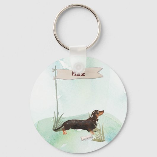 Aangepaste naam zwart & Tan Dachshund Pet Dog Sleutelhanger (Voorkant)