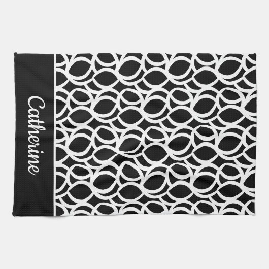 Aangepaste naam zwart-wit Abstract patroon Theedoek (Horizontaal)