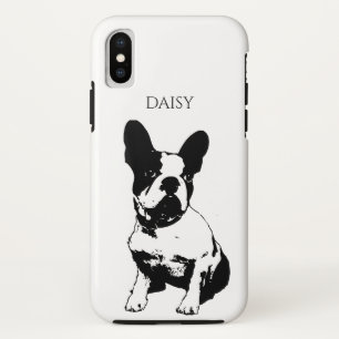 Aangepaste naam zwart-wit, Franse bulledog iPhone X Hoesje