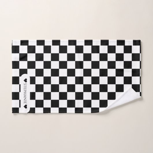 Aangepaste naam zwart-wit hart bad handdoek (Handdoek)