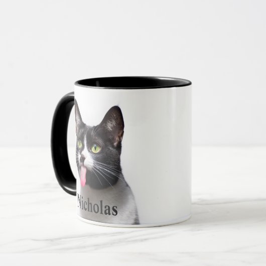Aangepaste naam: zwart-wit kattekeuje mok (Voorkant links)