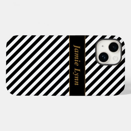 Aangepaste naam Zwart/Wit Strepen Case-Mate iPhone Case (Achterkant (horizontaal))
