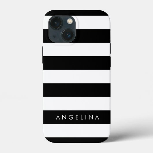 Aangepaste naam zwart-wit Striped Patroon Case-Mate iPhone Case (Achterkant)