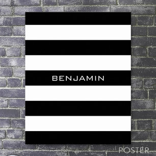 Aangepaste naam zwart-wit Striped Patroon Poster