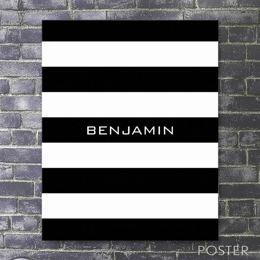 Aangepaste naam zwart-wit Striped Patroon Poster