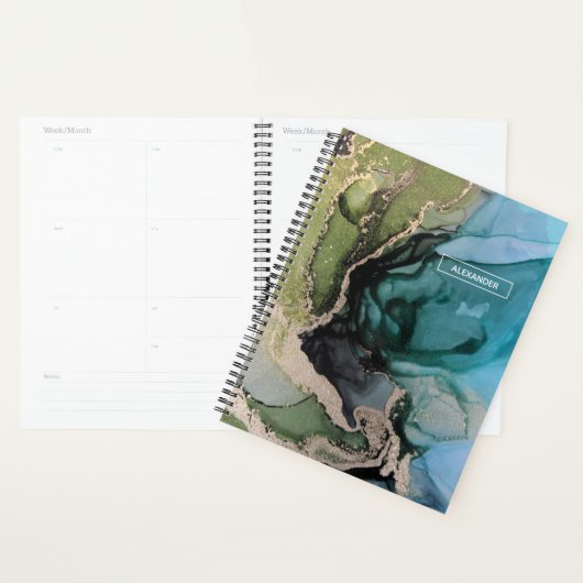 Aangepaste naam zwarte Blauwgroen groene, Abstract Planner (Display)