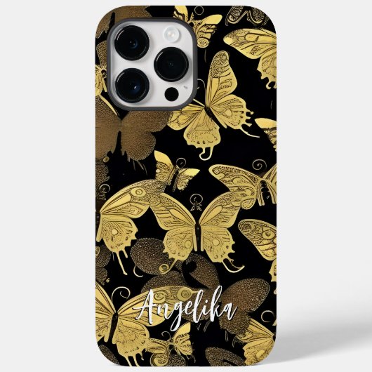Aangepaste naam zwarte en goudvlinder Case-Mate iPhone case (Achterkant)