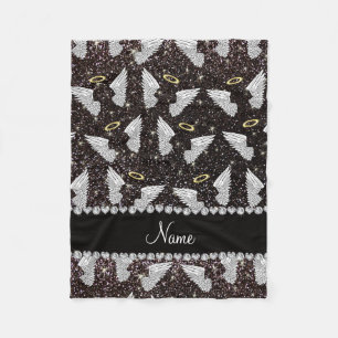 Aangepaste naam zwarte glitterengelvleugels fleece deken