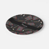 Aangepaste naam zwarte hockeysticks, kieuwnetten papieren bordje (Gekanteld)