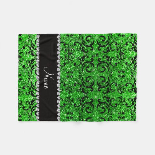 Aangepaste naam zwarte kalk groene glitter damter fleece deken (Voorkant (Horizontaal))