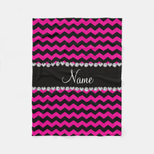 Aangepaste naam zwarte neon hete roze chevrons fleece deken