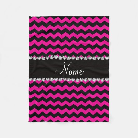 Aangepaste naam zwarte neon hete roze chevrons fleece deken (Voorkant)