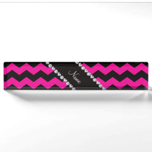 Aangepaste naam zwarte neon hete roze chevrons naambordje