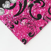 Aangepaste naam zwarte neon hot roze glitter damas fleece deken (Hoek)