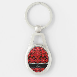 Aangepaste naam zwarte neonrode glitter damter sleutelhanger