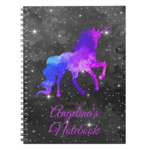 Aangepaste naam zwarte/Paarse Galaxy Unicorn-lapto Notitieboek